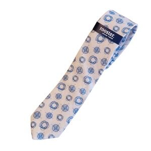 NWT Rooster‎ 100% Cotton Necktie Tie Gray Blue Nautical Compass Life Ring Preppy